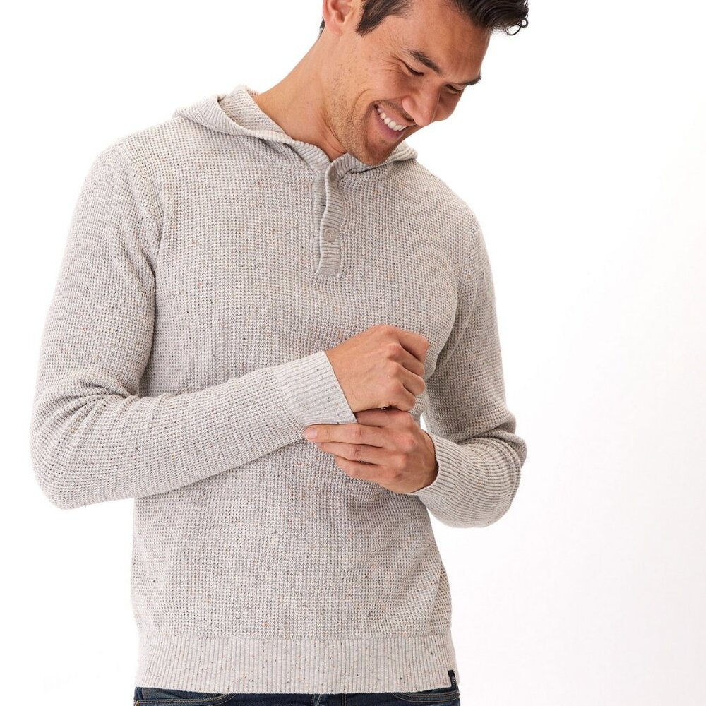 Mens Threads 4 Thought 2024 Raja Waffle Knit Henley Sweater Large Lot NWOT